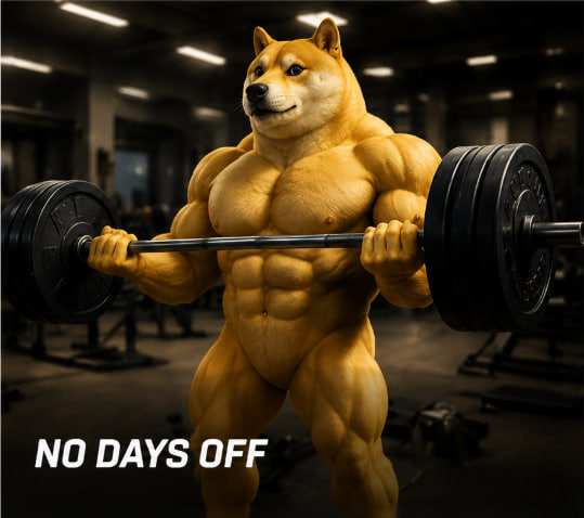 SwoleDoge lifting a barbell — No Days Off